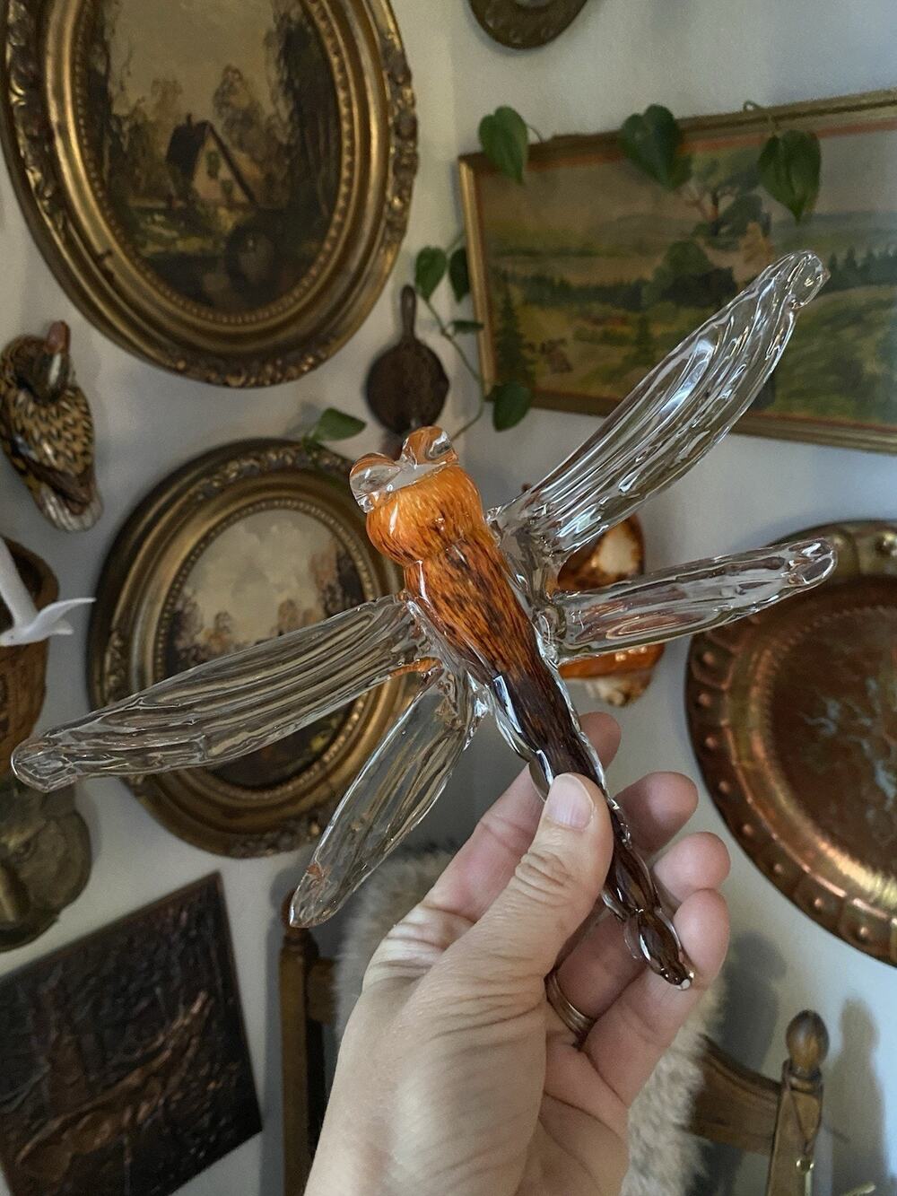 Vintage Murano Style Art Glass Dragonfly Hand Blown Glass Dragonfly Figure